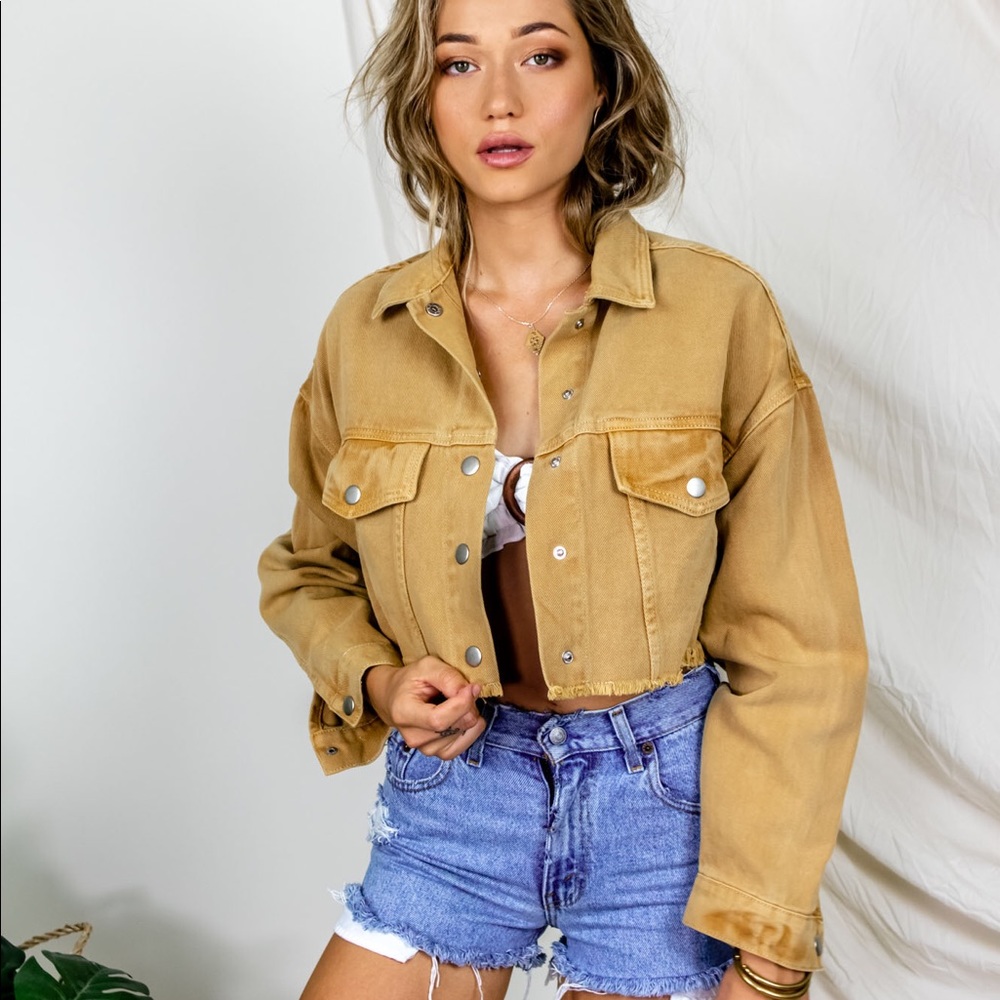 Mustard Cropped Denim Jacket
